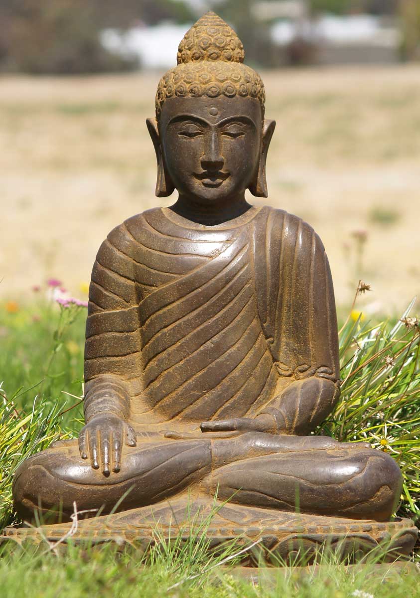 Stone Earth Touching Buddha Statue 27"